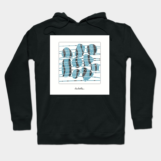 Lines and Swirls Making Visual Music, Black, Blue and White Illustration Hoodie by cherdoodles